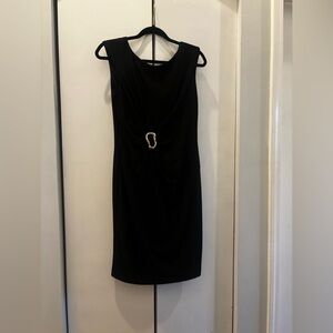 Black Sleeveless Sheath Dress with Gold Buckle